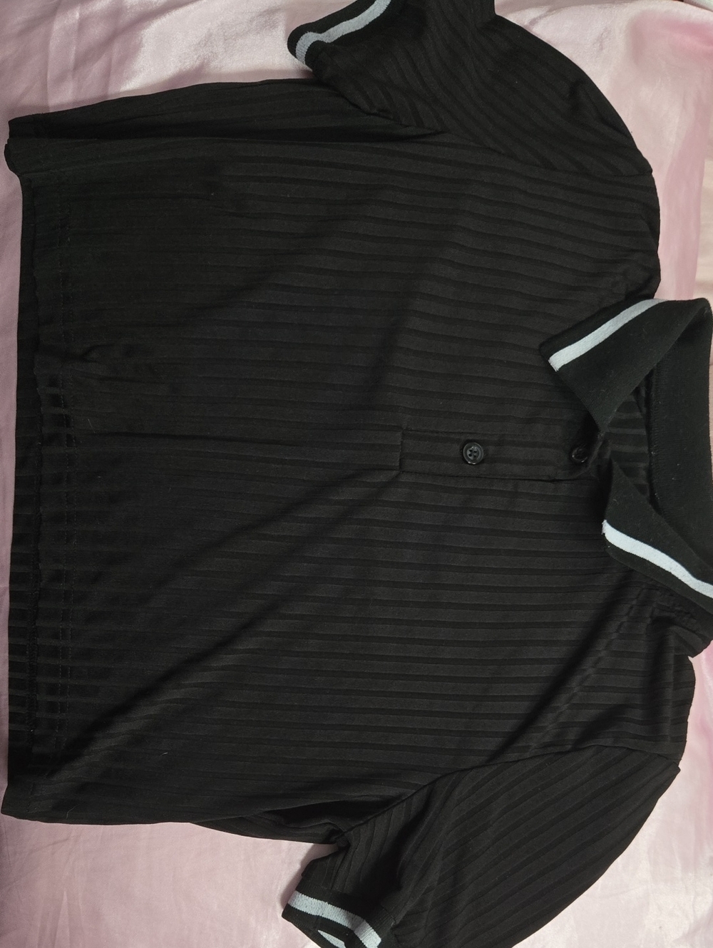 Cropped Black Ribbed Polo with White Trim